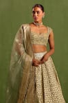 Shop_Neha Khullar_Green Banarasi Chanderi Woven Geometric Sweetheart Jaal Lehenga Set _Online_at_Aza_Fashions