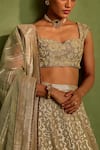 Neha Khullar_Green Banarasi Chanderi Woven Geometric Sweetheart Jaal Lehenga Set_at_Aza_Fashions