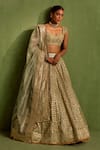 Buy_Neha Khullar_Green Banarasi Chanderi Woven Geometric Sweetheart Jaal Lehenga Set