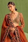 Neha Khullar_Orange Viscose Raw Silk Floral Geometric Printed Panelled Lehenga Set_Online_at_Aza_Fashions