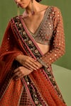 Buy_Neha Khullar_Orange Viscose Raw Silk Floral Geometric Printed Panelled Lehenga Set_Online_at_Aza_Fashions