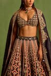 Buy_Neha Khullar_Black Viscose Raw Silk Embellished Bead Geometric Printed Lehenga Set_Online_at_Aza_Fashions