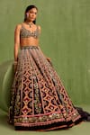 Buy_Neha Khullar_Black Viscose Raw Silk Embellished Bead Geometric Printed Lehenga Set