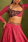 Neha Khullar_Pink Viscose Raw Silk Print Motif Asymmetric Cutwork Neck Lehenga And Blouse Set _at_Aza_Fashions