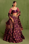 Buy_Neha Khullar_Purple Viscose Raw Silk Print Floral Sweetheart Neck Bloom Lehenga Set_at_Aza_Fashions