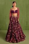 Shop_Neha Khullar_Purple Viscose Raw Silk Print Floral Sweetheart Neck Bloom Lehenga Set _at_Aza_Fashions