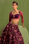 Buy_Neha Khullar_Purple Viscose Raw Silk Print Floral Sweetheart Neck Bloom Lehenga Set _Online_at_Aza_Fashions