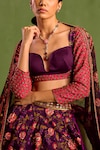 Shop_Neha Khullar_Purple Viscose Raw Silk Print Floral Sweetheart Neck Bloom Lehenga Set_Online_at_Aza_Fashions