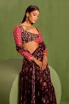 Neha Khullar_Purple Chanderi Silk Print Floral Asymmetric Pre-draped Saree With Blouse_Online_at_Aza_Fashions