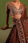 Shop_Neha Khullar_Black Viscose Raw Silk Print Butti V Neck Miniature Lehenga Set_Online_at_Aza_Fashions