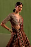 Buy_Neha Khullar_Black Viscose Raw Silk Print Butti V Neck Miniature Lehenga Set