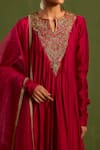 Neha Khullar_Pink Chanderi Silk Embroidery Dabka Notched Hand Yoke Anarkali With Dupatta_Online_at_Aza_Fashions