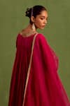 Neha Khullar_Pink Chanderi Silk Embroidery Dabka Notched Hand Yoke Anarkali With Dupatta_at_Aza_Fashions