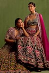 Shop_Neha Khullar_Green Viscose Raw Silk Print Quatrefoil Plunging V Hand Embroidered Lehenga Set