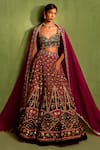 Buy_Neha Khullar_Magenta Viscose Raw Silk Print Quatrefoil Sweetheart Neck Lehenga And Blouse Set_at_Aza_Fashions