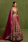 Buy_Neha Khullar_Magenta Viscose Raw Silk Print Quatrefoil Sweetheart Neck Lehenga And Blouse Set_Online_at_Aza_Fashions