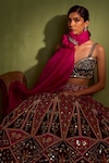 Shop_Neha Khullar_Magenta Viscose Raw Silk Print Quatrefoil Sweetheart Neck Lehenga And Blouse Set