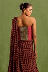Shop_Neha Khullar_Black Viscose Chinon Print Quatrefoil Butti Pre-draped Saree With Blouse_at_Aza_Fashions