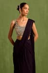 Neha Khullar_Black Viscose Chinon Embroidered Blouse Sequins Scoop Pre-draped Saree With Hand_Online_at_Aza_Fashions