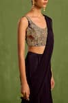 Buy_Neha Khullar_Black Viscose Chinon Embroidered Blouse Sequins Scoop Pre-draped Saree With Hand_Online_at_Aza_Fashions