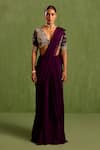 Buy_Neha Khullar_Purple Viscose Chinon Embroidered Blouse Pre-draped Saree With Abstract Hand_at_Aza_Fashions