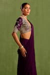 Buy_Neha Khullar_Purple Viscose Chinon Embroidered Blouse Pre-draped Saree With Abstract Hand_Online_at_Aza_Fashions