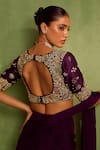 Neha Khullar_Purple Viscose Chinon Embroidered Blouse Pre-draped Saree With Abstract Hand_at_Aza_Fashions