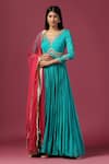 Buy_Two Sisters By Gyans_Blue Anarkali Georgette Embroidery Sequin V Neck Pleated With Dupatta _at_Aza_Fashions