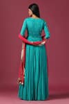 Shop_Two Sisters By Gyans_Blue Anarkali Georgette Embroidery Sequin V Neck Pleated With Dupatta _at_Aza_Fashions