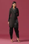Buy_Two Sisters By Gyans_Black Crepe Embroidery Cutdana V Neck Floral Placement Kurta And Dhoti Pant Set_Online_at_Aza_Fashions