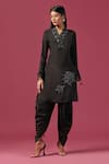 Buy_Two Sisters By Gyans_Black Crepe Embroidery Cutdana V Neck Floral Placement Kurta And Dhoti Pant Set_at_Aza_Fashions