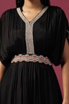 Buy_Two Sisters By Gyans_Black Georgette Embroidery Zari V Neck Neckline Kaftan Tunic And Pant Set