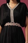 Buy_Two Sisters By Gyans_Black Georgette Embroidery Zari V Neck Neckline Kaftan Tunic And Pant Set 