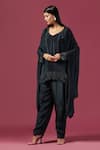 Shop_Two Sisters By Gyans_Blue Crepe Embroidery Cutdana Leaf Neck Border Tunic And Pant Set_Online_at_Aza_Fashions