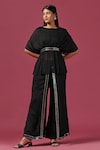 Buy_Two Sisters By Gyans_Black Georgette Embroidery Mirror Boat Neck Waistband Kaftan And Pant Set _at_Aza_Fashions