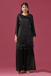 Two Sisters By Gyans_Black Georgette Embellished Cutdana Round Neck Tassel Kurta And Palazzo Set_Online_at_Aza_Fashions