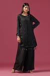 Shop_Two Sisters By Gyans_Black Georgette Embellished Cutdana Round Neck Tassel Kurta And Palazzo Set_Online_at_Aza_Fashions