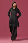 Buy_Two Sisters By Gyans_Black Georgette Embellished Cutdana Round Neck Tassel Kurta And Palazzo Set_at_Aza_Fashions