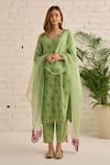 Buy_Bhawna Sethi_Green Kurta Pure Cotton Chanderi Printed Floral V Neck Primrose Set _at_Aza_Fashions