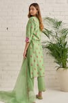 Shop_Bhawna Sethi_Green Kurta Pure Cotton Chanderi Printed Floral V Neck Primrose Set _at_Aza_Fashions