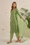 Shop_Bhawna Sethi_Green Kurta Pure Cotton Chanderi Printed Floral V Neck Primrose Set _Online_at_Aza_Fashions