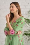 Bhawna Sethi_Green Kurta Pure Cotton Chanderi Printed Floral V Neck Primrose Set _at_Aza_Fashions