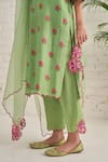 Buy_Bhawna Sethi_Green Kurta Pure Cotton Chanderi Printed Floral V Neck Primrose Set 