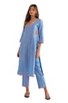 Buy_Bhawna Sethi_Blue Kurta And Pant Pure Cotton Chanderi Hand Embroidered Floral Orchid Set 