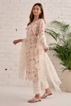 Buy_Bhawna Sethi_Ivory Kurta And Pant Pure Cotton Silk Printed Floral V Neck Lily & Leaf Set 