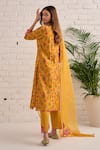 Shop_Bhawna Sethi_Yellow Kurta Pure Cotton Chanderi Printed Floral V Neck Hyacinth Set _at_Aza_Fashions