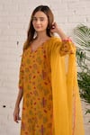 Buy_Bhawna Sethi_Yellow Kurta Pure Cotton Chanderi Printed Floral V Neck Hyacinth Set _Online_at_Aza_Fashions