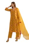 Shop_Bhawna Sethi_Yellow Kurta Pure Cotton Chanderi Printed Floral V Neck Hyacinth Set 