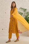 Bhawna Sethi_Yellow Kurta Pure Cotton Chanderi Printed Floral V Neck Hyacinth Set _Online