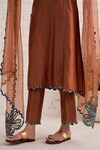 Shop_Bhawna Sethi_Brown Kurta And Pant Pure Cotton Chanderi Hand Embroidered Floral Dahlia Set_Online_at_Aza_Fashions